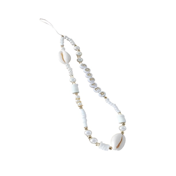 Bearachild Boho Beach Phone Chain Strap Imitación Pearl Letter Lanyard Cordón colgante para mujer Cellphone Key Chain Accesorios Relojes inteligentes tipo 1