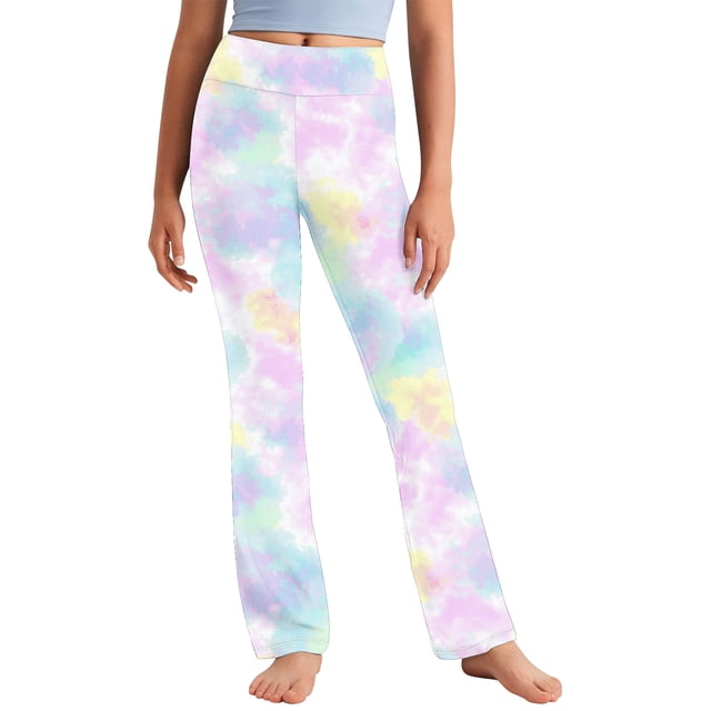 Odeerbi 2-13 Años Niñas Pantalones de Yoga de Pierna Ancha Tie-Dye Entrenamiento Baile Pantalones Deportivos Lindos Elasticidad Cintura Alta Pantalones de Pierna Recta