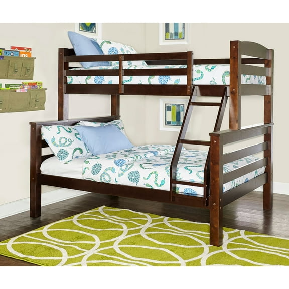 Linon Levi Twin over Full Wood Bunk Bed with Attached Ladder in Espresso Brown