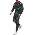 thumbnail image 2 of AOOCHASLIY Men Suit Casual Solid Fashion Round Neck Pullover Sports Suit Trend Multicolor Two-Piece Tracksuit Christmas Day, 2 of 5