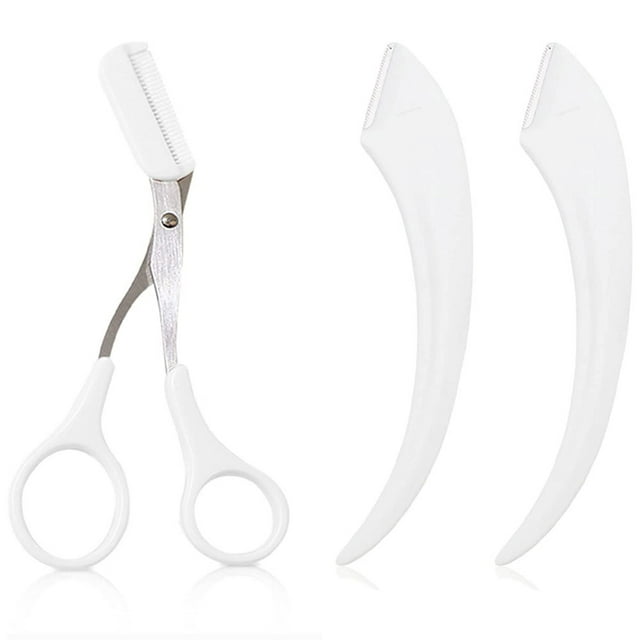 Set recortador de cejas de acero inoxidable, maquinilla curva para cejas, tijeras para cejas con peine