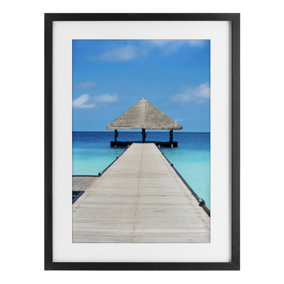 Stupell Industries Coastal On The Water Tropical Jetty Black Framed Print Under Glass, 14 x 20, by LSR Design Studio