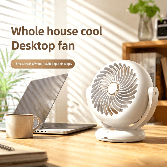 Desk Fan, Portable Electric Table Desktop Air Circulator Fans, Small but Powerful with Type C 180° Adjustable Tilt for Cooling Home Dorm Office Bedroom Bathroom Kitchen