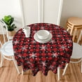 thumbnail image 2 of Christmas Round Tablecloth 60 Inch, Winter Snowflake Buffalo Plaid Tablecloth, Red Black Check Xmas Table Cloth for Farmhouse Kitchen Decor, Holiday Outdoor Wipeable Polyester Fabric Table Cover, 2 of 6