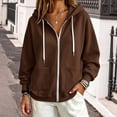 thumbnail image 2 of Besolor Womens Zip up Hoodies Drawstring Long Sleeve Sweatshirts Fall Winter Casual Thermal Warm Outdoor Track Jacket with Pockets(Small,Brown), 2 of 5