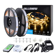 ollrieu LED Strip Lights Warm 50ft Rope Lighting Indoor Dimmable 12V Power Plug in RF Remote 450 Units 2835 SMD Connectable Cuttable Flexible Tape Light for Bedroom Cabinet Kitchen