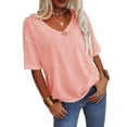 thumbnail image 3 of Women's Summer V-neck Solid Color Half Sleeve Match Simple Casual T-shirt Tops, 3 of 5
