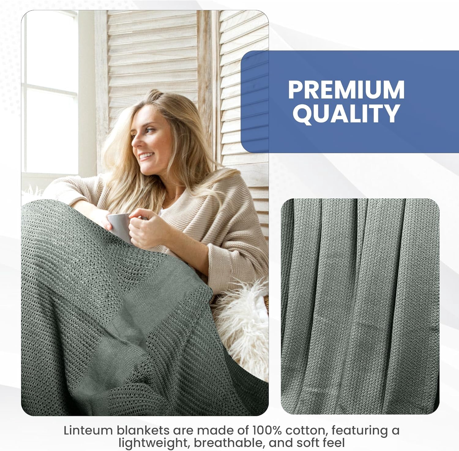 Linteum Textile 100% Cotton Leno Weave Blanket (Charcoal Grey, Twin) 66x90 Inches