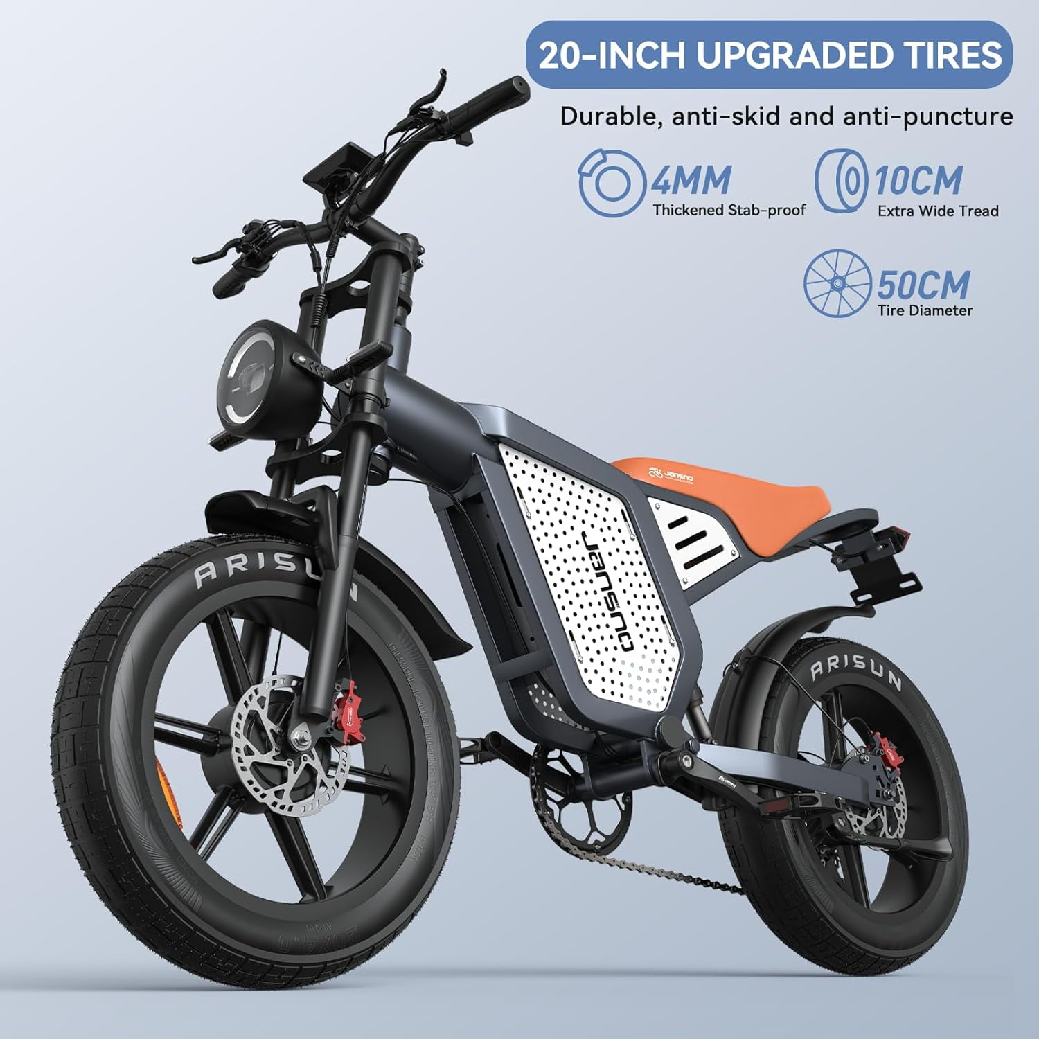 JANSNO X60 1500W Fat Tire Electric Bike for Adults,48V 23Ah Battery,20" x 4.0" Off-Road Electric Dirt Bike,30MPH 7-Speed UL2849
