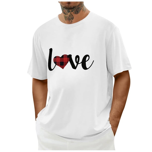 Tops para hombre, blusas y camisas de cuello redondo y manga corta para hombre. Camiseta/camisa informal de cuello redondo y manga corta con estampado de corazones para hombre. Tops de poliéster para