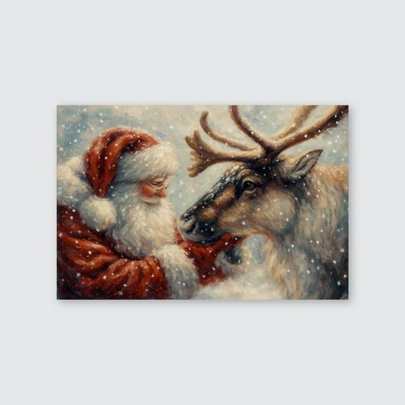 Santa's Reindeer Framed Christmas Canvas Wall Art for Living Room, Winter Pictures Wall Decor Prints Size 24''x36''-Gategoo