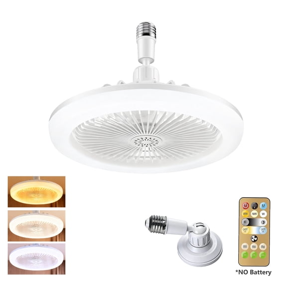 Kasotlie Socket Ceiling Fan with Light,50W LED Light Three Speed wind Three Color with an Intelligent Remote Control for Bedrooms and Living Rooms