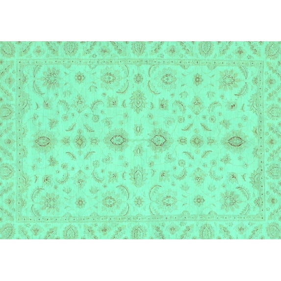 Ahgly Company Machine Washable Indoor Rectangle Oriental Turquoise Blue Traditional Area Rugs, 7' x 9'