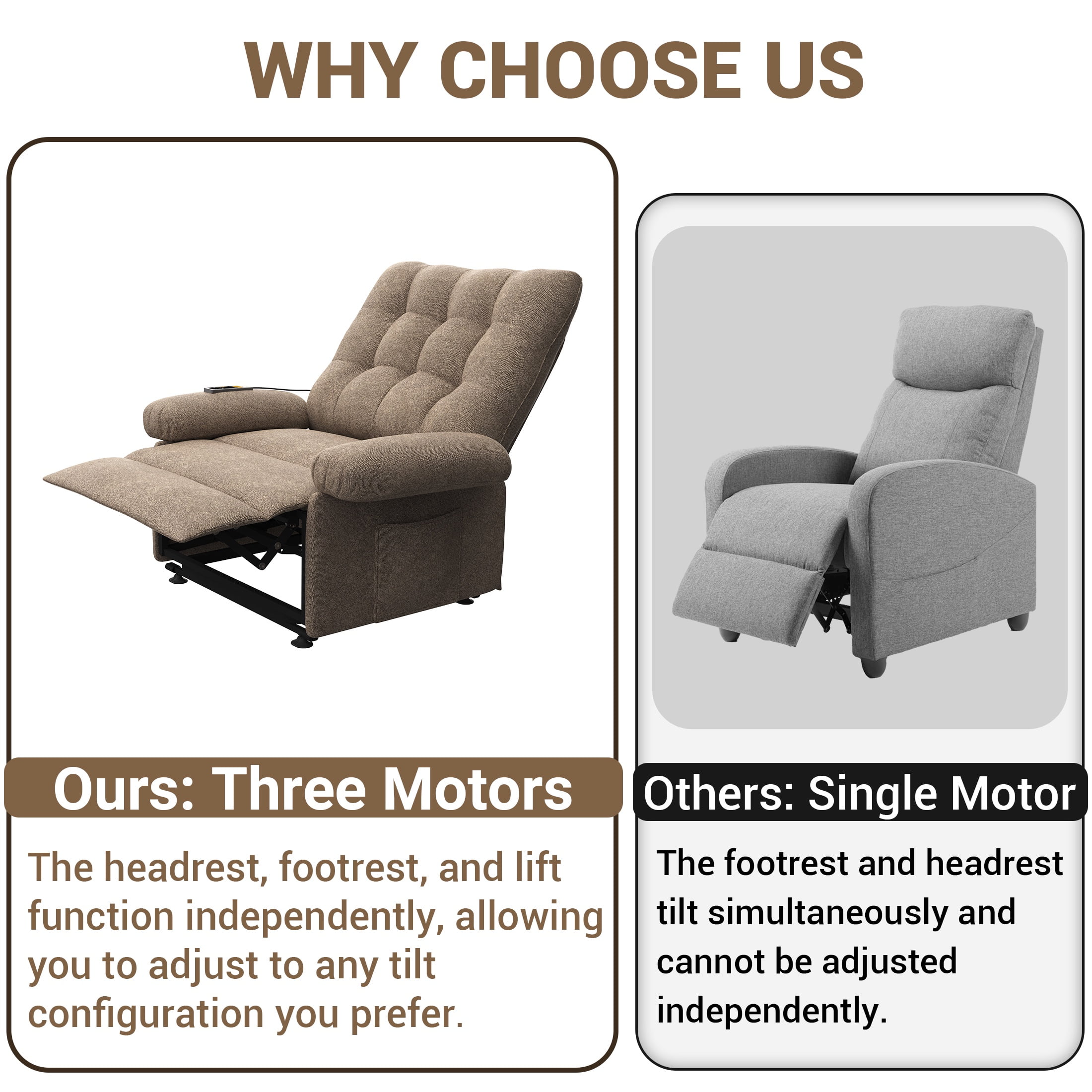 3 Motor Lift Chair for Elderly, LEGAHOME Easy Stand Assist Electric Power Lift Recliner with Side Pocket, Home Theater Recliners for Living Room, Chenille Fabric, 350 lbs Capacity, Dark Coffee
