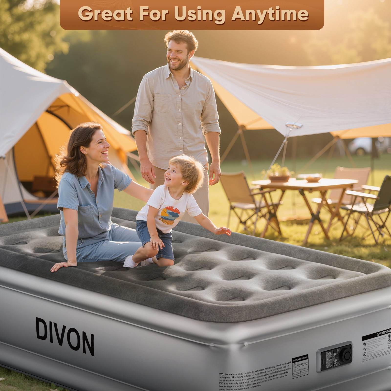 Divon Twin Air Mattress with Built-In Pump, 18-inch Elevated Inflatable Airbed, Portable Blow Up Bed for Guests, Game Night Sleepovers, Gray