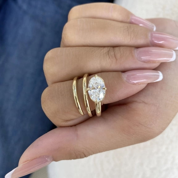 Jewelerix Oval Cut Solitaire Ring Set in Yellow Gold Vermeil, Engagement Triple Wrap Stackable Band, Minimalist Bridal Ring, Classic Ring for Women