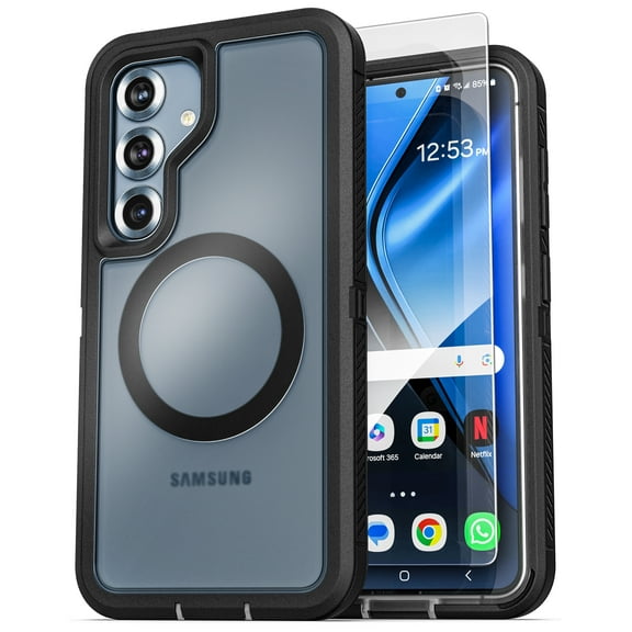 Encased Heavy Duty Case for Samsung Galaxy S25 Plus (Compatible with MagSafe Qi2) Magnetic Shockproof Cover (Clear Black)