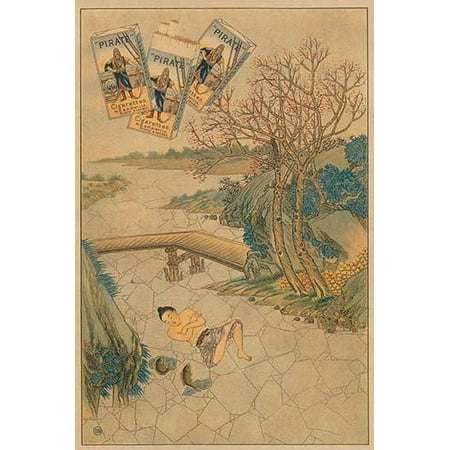 A flyer advertising Pirate cigarettes to the Chinese market and illustrating a man in the lotus position under the ice of a stream communing with a fish Poster Print by (Best Electronic Cigarette On The Market)