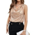 thumbnail image 3 of Hibeli Women's Sparkly Sequin Cowl Neck Draped Front Glitter Sleeveless Tank Top, 3 of 5