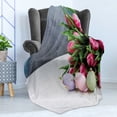 thumbnail image 4 of Natural Color Soft Flannel Fleece Throw Blanket, Bouquet of Fresh Tulip Flowers and Colorful Easter Eggs Photo, Cozy Plush for Indoor and Outdoor Use, 50" x 70", Multicolor, by Ambesonne, 4 of 5