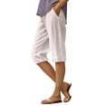 thumbnail image 2 of HKYNLAG Petite Capris for Women Knee Length Pull On Cotton Linen Capri Pants Striped Dressy Casual Straight Leg Elastic Waist Cropped Pants with Pockets Light pink M, 2 of 4