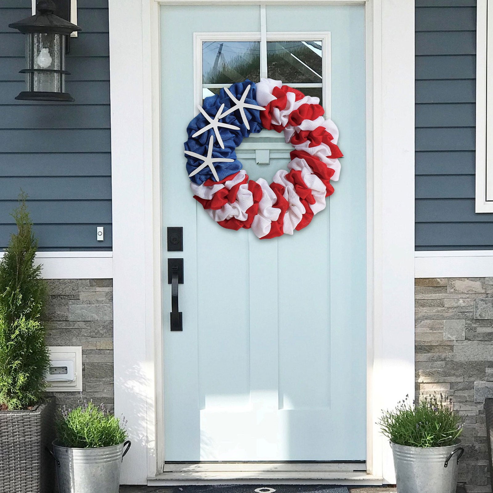 Patriotic Red, White, and Blue Hair Scrunchie with Starfish Accents Perfect for Celebrations and Everyday Wear