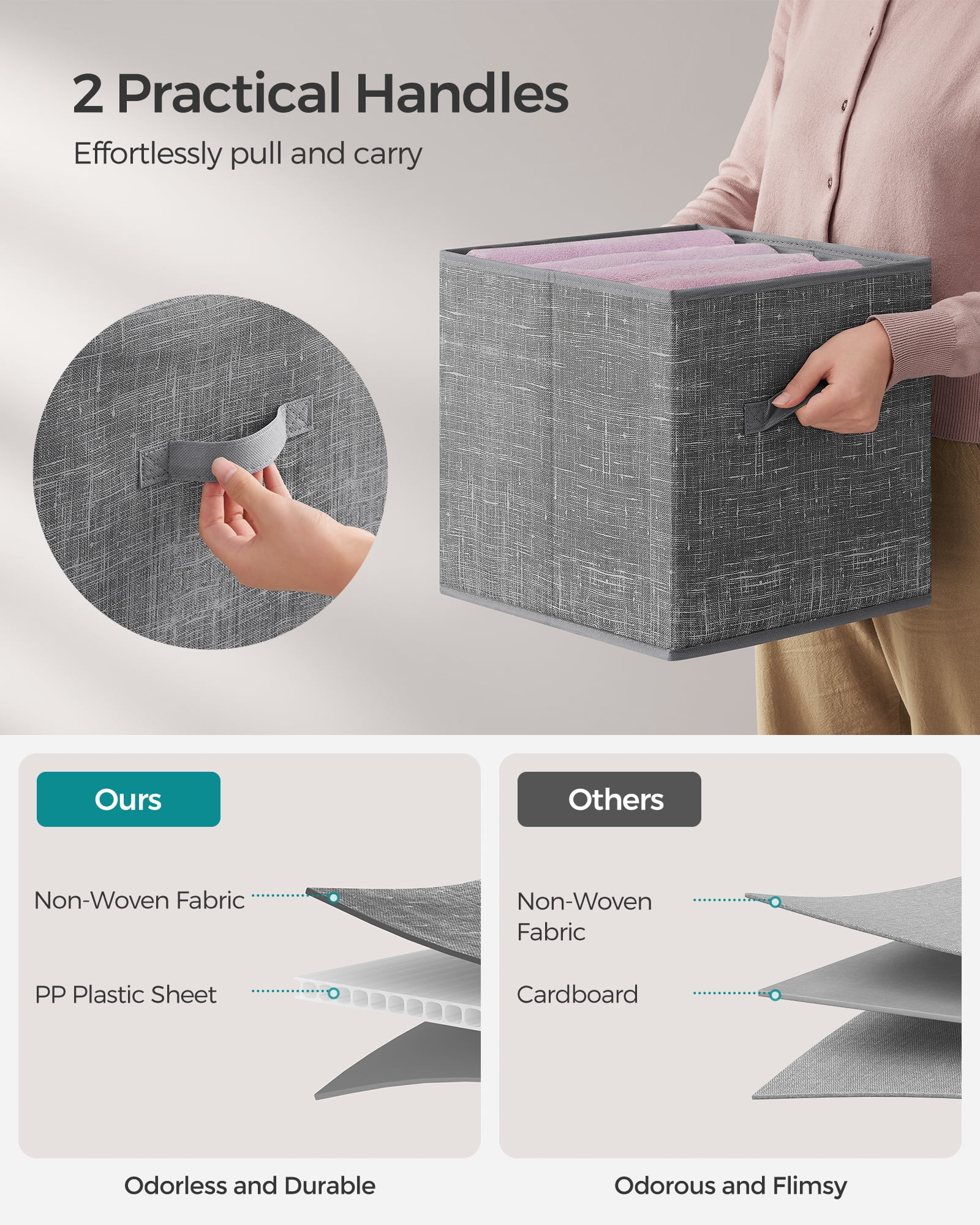 SONGMICS 8 Storage Cubes, 11.8" Non-Woven Fabric Bins with Double Handles Closet Organizers for Bedroom Living Room Cattail Gray