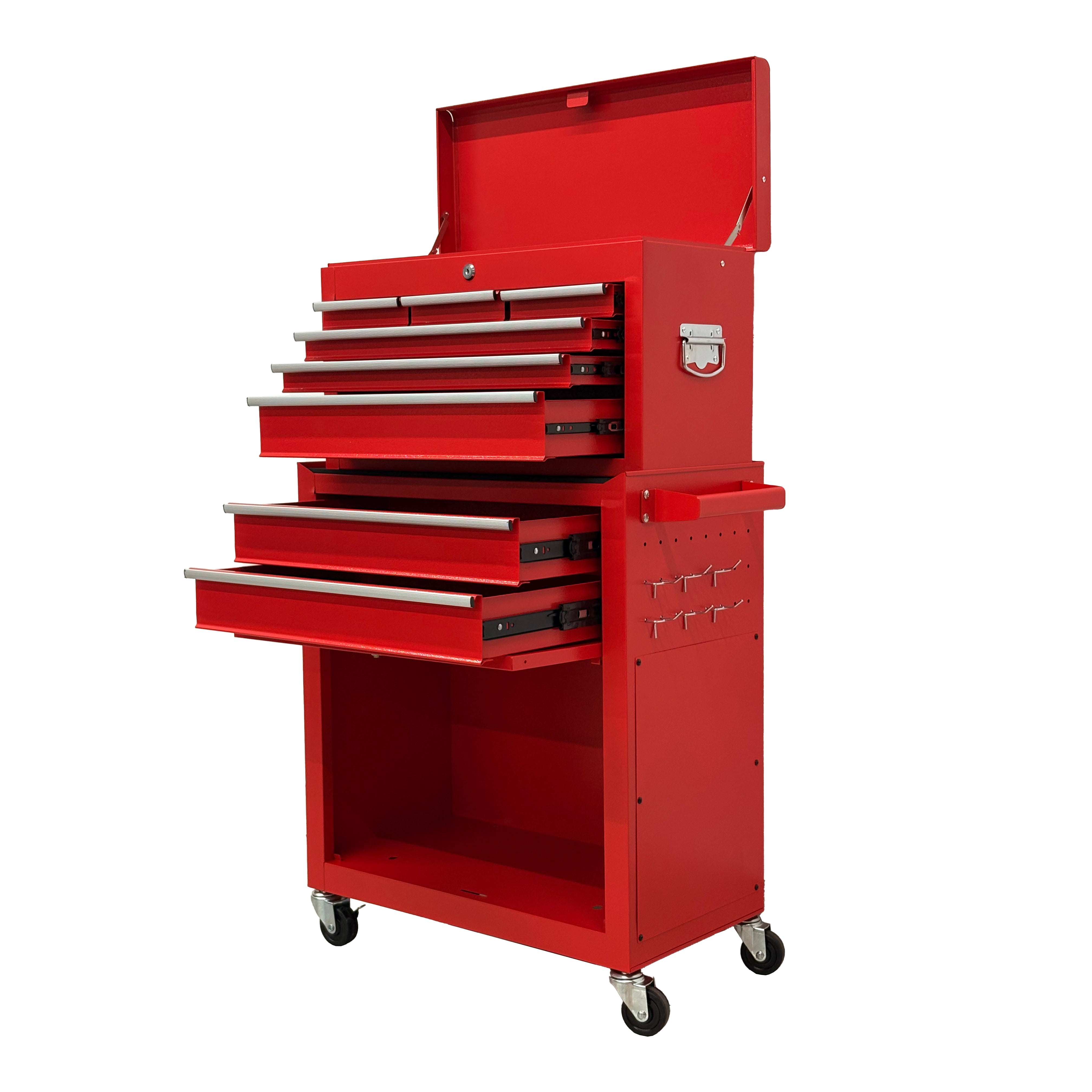8 Drawer Rolling Tool Chest,2-in-1 Detachable Top Box,Metal Tool Storage Cabinet with Drawer Liners,Lockable Wheels & Side Hooks,Heavy-Duty Tool Cart for Garage Workshop,Red
