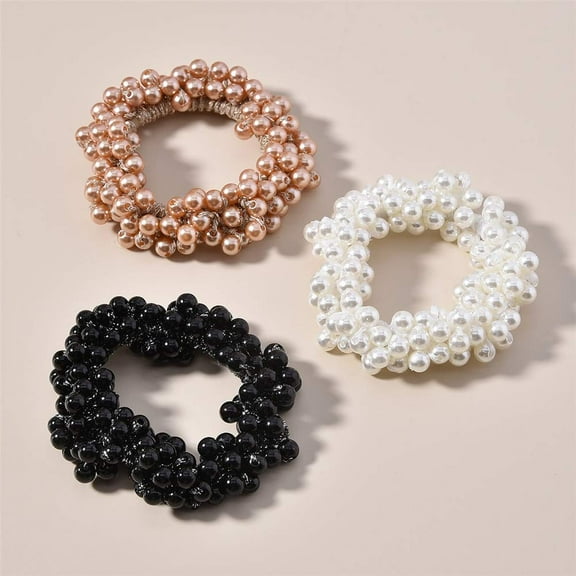 3Pcs Fashion Korean Hair Accessories Beaded Elastic Hair Ties for Women Girls Pearls Hair Bands Rope