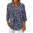 thumbnail image 4 of Wutalume Womens Tops with 3/4 Sleeve, Floral Print V-Neck Blouse for Office, Business Events, Daily Wear, Elegant Design, and Comfortable Fabric,Navy S, 4 of 7