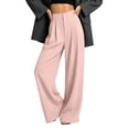 thumbnail image 2 of Business Office Slacks Dress Pants For Women Elegant High Rise Pleated Wide Leg Pant Ladies Button Closure Flowy Suit Pant Lightweight Straight Trousers, 2 of 6