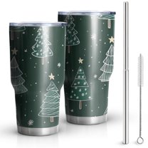 30oz Dark Green Christmas Tree Pattern Tumblers Stainless Steel Tumbler with Lid and Straw,Vacuum Insulated Double Wall Travel Tumbler Cups Mug with Cleaning Brush for Coffee,Tea