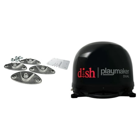 Winegard PL-8035 Dish Playmaker Portable Automatic Satellite TV Antenna With Dual Inputs (Black) & RK-4000 Roof Mount