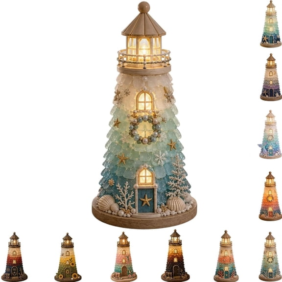 Sea Glass Art Kit – DIY Lighted Sea Glass-Style Lighthouse & the Lighthouse Decor | Sea Glass for Crafts,Sea Glass Decor,Warm LED Bedside Night Light