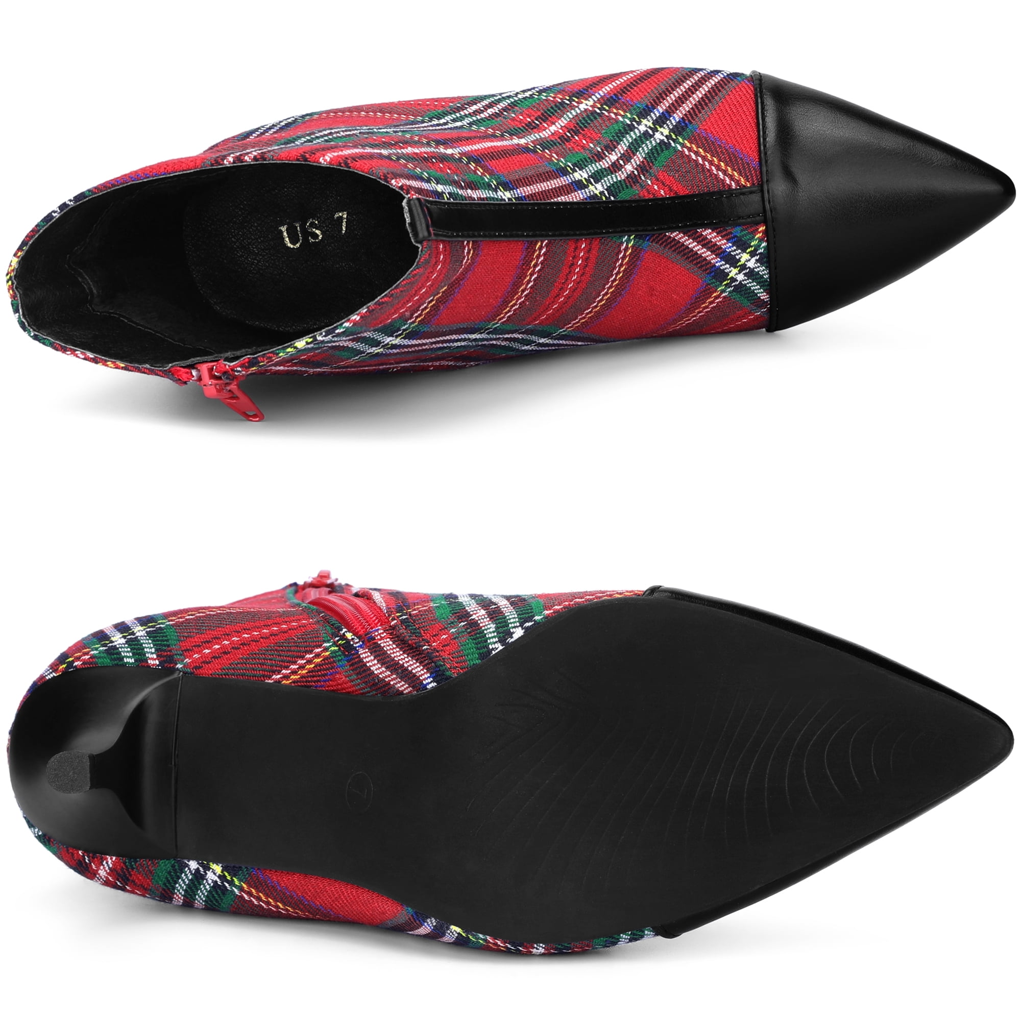 DARING DIVA Women's Cap Toe Houndstooth Stiletto Heel Ankle Boots Red Green US 8.5