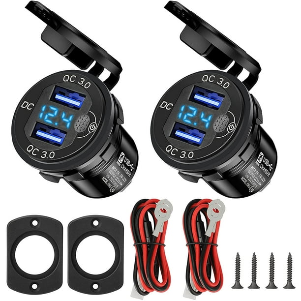 2 Pack 12V USB Outlet Dual Quick Charge 3.0 Car USB Ports: 12 Volt Power  Outlet USB Panel Wall Mount Car Charger Socket for Marine RV Motorcycle  Boat