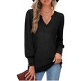 thumbnail image 3 of YeJammarp Womens Long Sleeve Tops Soft Fleece V Neck Sweatshirts Pullover Button Decor Elegant Trendy Casual Sweater (XL, Black), 3 of 7