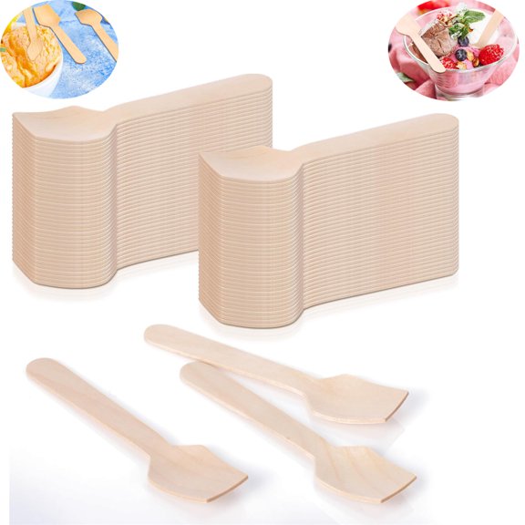 Tutuviw 200 Pcs Mini Wooden Spoons for Ice Cream,4" Natural Wooden Small Square Spoons for Dessert,Gelato Spoons Disposable,Mini Square Spoon Birchwood for Sampling Yogurt,Party Supplies