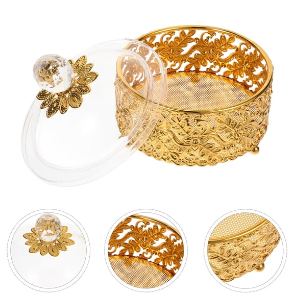 BESTOYARD Vintage European Style Golden Candy Box with Lid for Storage and Party Serving