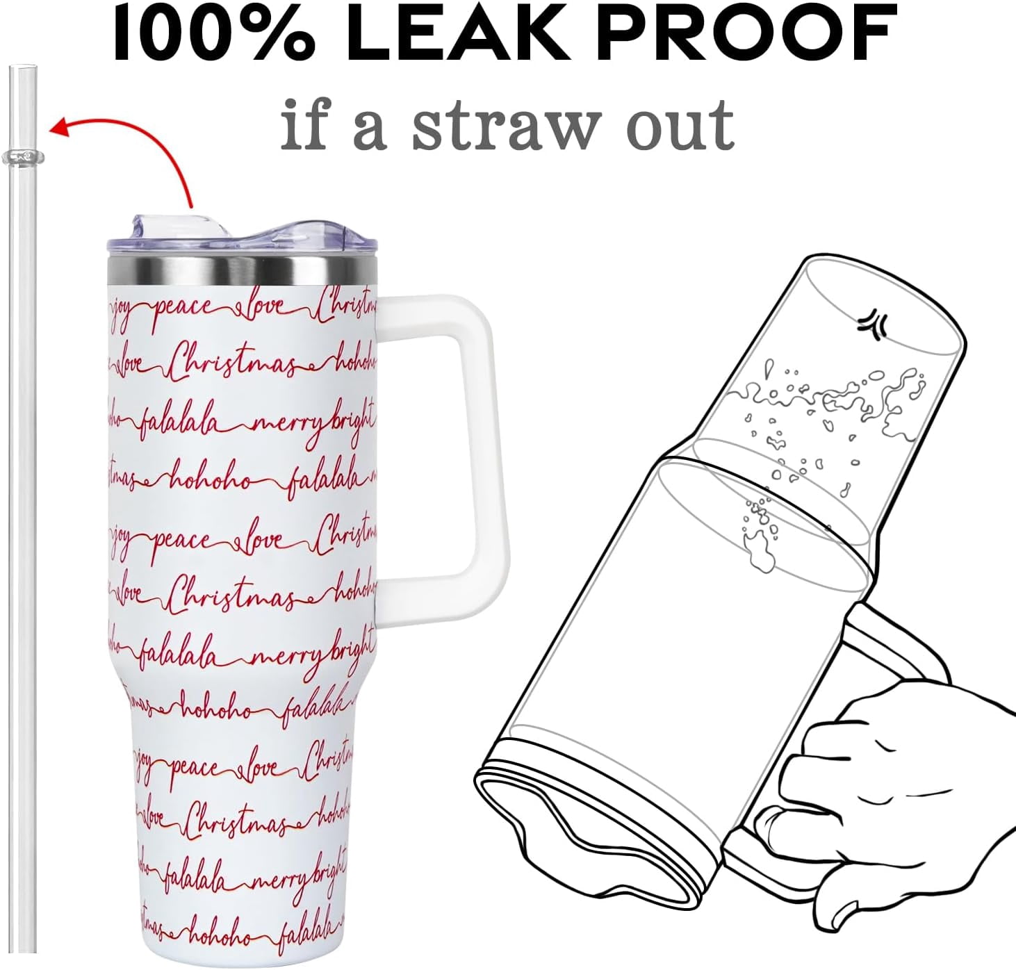 Christmas Gifts 40 oz Tumbler with Handle and Straw Lid,Cute Gifts for Women Santa Claus Sleigh Xmas Tree Vacuum Insulated Leak Proof Tumbler,Winter Holiday Accessories Stainless Steel Coffee Cup Mug