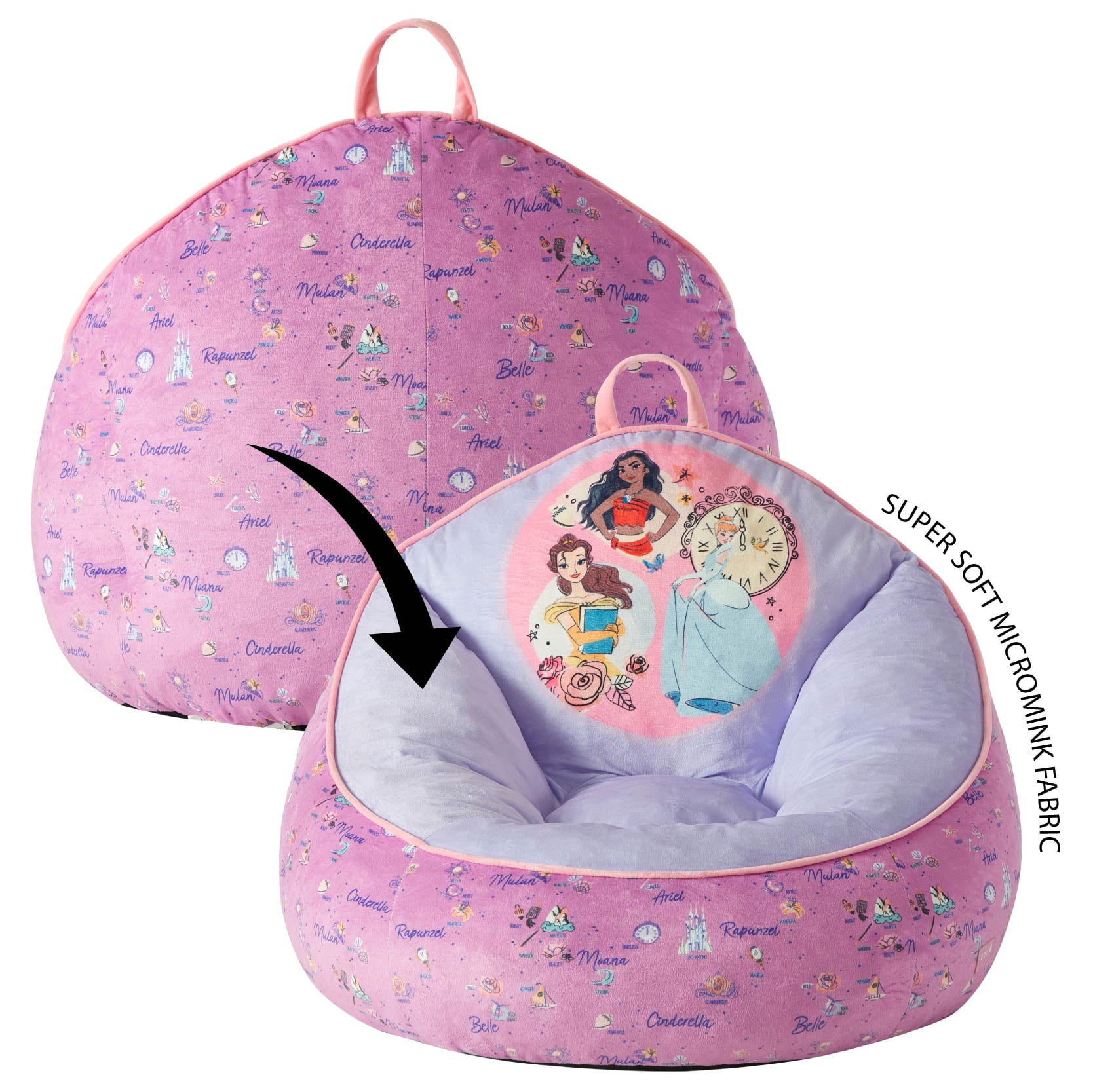 Disney Princess Kids' Compressed Foam Bean Bag Chair, Purple