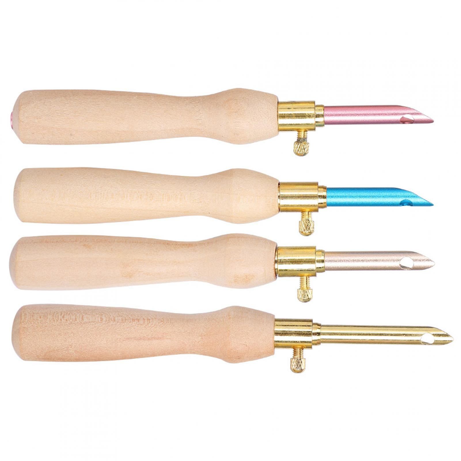 Tebru 4pcs Portable Punch Needle Knitting Embroidery Pen Wooden Handle