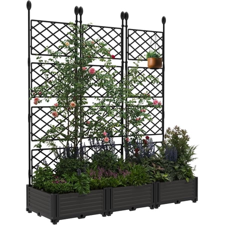 3-Piece/4-Piece/7-Piece Trellis Planter Set - 63 H Raised Garden Bed w/Privacy Screens | Stackable Planters for Climbing Plants | Outdoor Patio & Balcony Privacy Screen (Black)