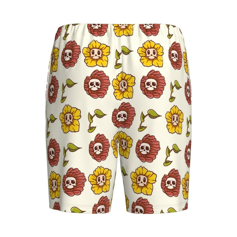 Lsque Sunflowers And Skull Mens Sleep Pajama Shorts,Short Pajama