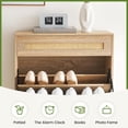 thumbnail image 5 of Natural Rattan 3-Tier Hidden Wooden Shoe Rack, Adjustable Shelves Shoe Storage Cabinet w/ 2 Flip Door & 1 Drawer, 5 of 9