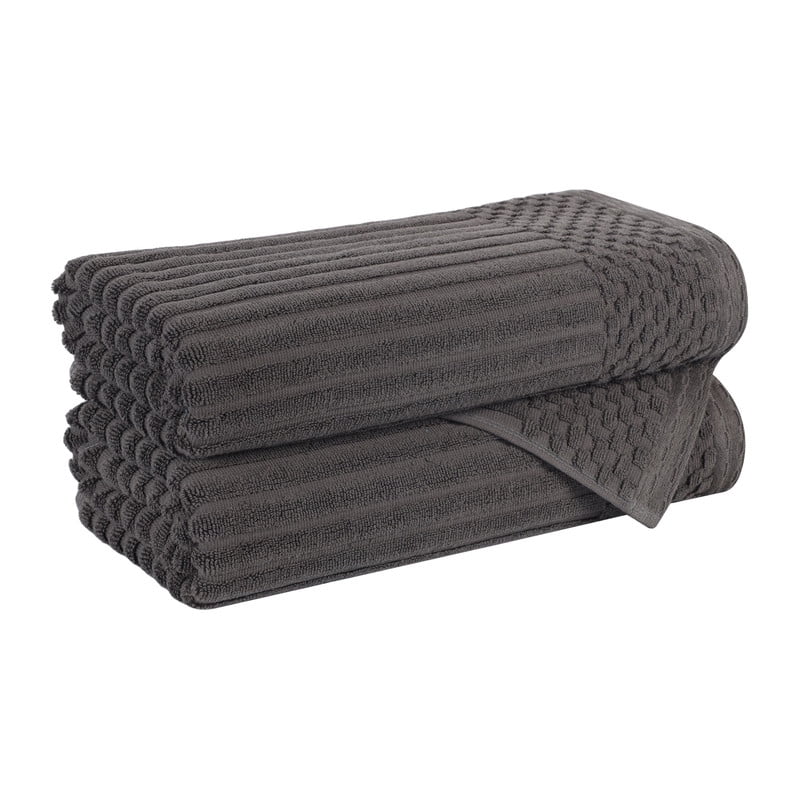 Superior Soho Ribbed Cotton Absorbent Bath Towel Set of 2, Charcoal