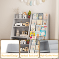 thumbnail image 5 of 4-Tier Wooden Bookshelf with Toy Storage Bins, Multifunctional Children Bookcase Display Stand Organizer, Toddler Book Rack for Playroom Nursery Bedroom, Gray, 5 of 11