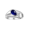 thumbnail image 1 of RYLOS Men's Rings Sterling Silver Ring - Timeless Pear Shape Cabochone Gemstone & Diamonds - Tear Drop Cabochon SAPPHIRE Rings For Men  Size 9, 1 of 6