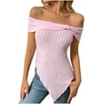 thumbnail image 1 of Chbgutlmr Tops for Women Trendy Off The Shoulder Slim Fitted Knot Ribbed Irregularly Giong out Tops Summer, 1 of 9