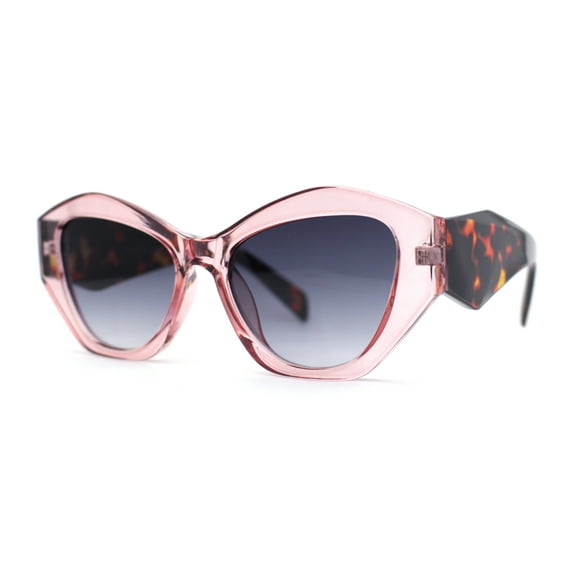 Womens Mod Geometric Angular Cat Eye Plastic Sunglasses Pink Tortoise - Smoke